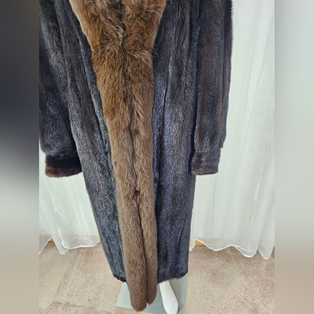Gorgeous Two-Tone Brown Glam Mink Fur Coat With Bracelet Cuff Medium - Picture 6 of 13
